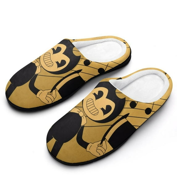 Mens Cozy Slippers Bendy And The Ink Machine Warm Soft Plush Slipper Slip-on House Shoes for Home Indoor Outdoor