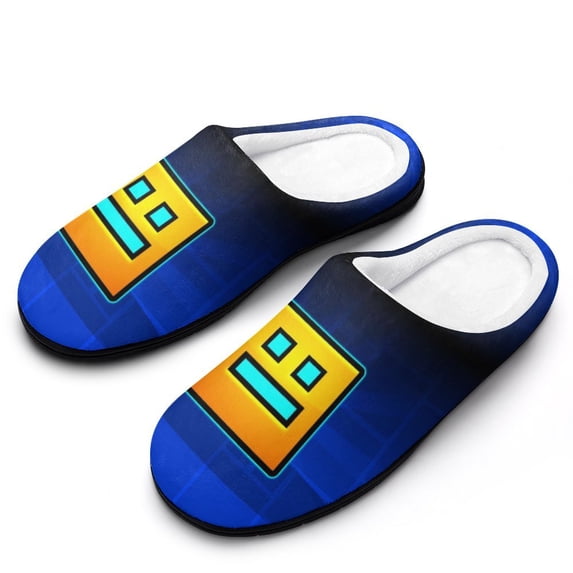 Mens Cozy Slippers Geometry Dash Warm Soft Plush Slipper Slip-on House Shoes for Home Indoor Outdoor