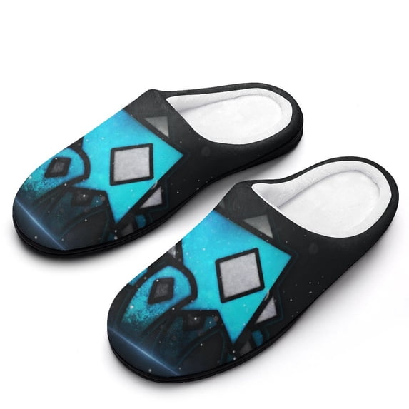 Mens Cozy Slippers Geometry Dash Warm Soft Plush Slipper Slip-on House Shoes for Home Indoor Outdoor