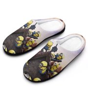 XORBWVI Mens Cozy Slippers Minion Warm Soft Plush Slipper Slip-on House Shoes for Home Indoor Outdoor
