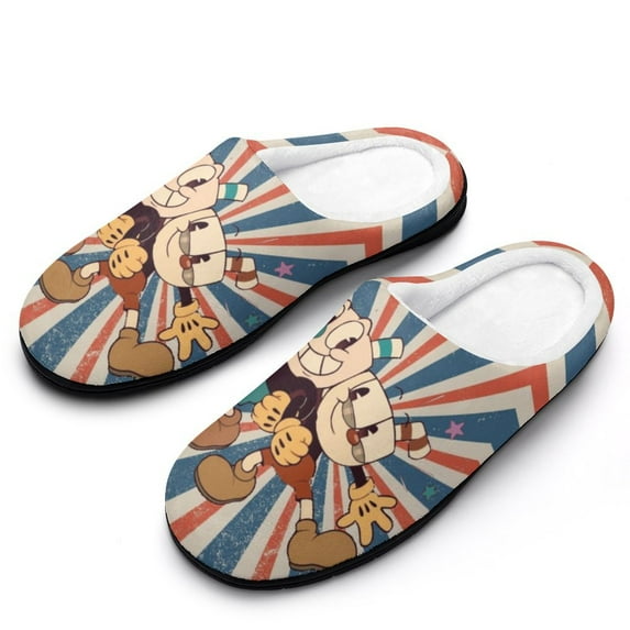 Mens Cozy Slippers The Cuphead Show Warm Soft Plush Slipper Slip-on House Shoes for Home Indoor Outdoor