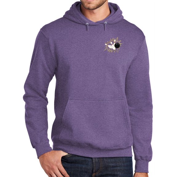 Mens Crashing Bowling Patch Hoodie Sweatshirt, XL Heather Purple