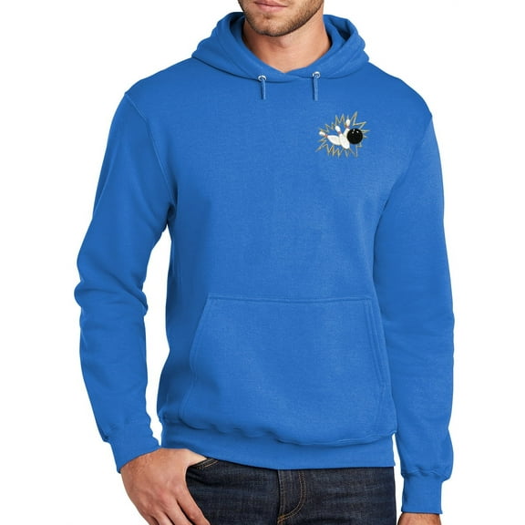 Mens Crashing Bowling Patch Hoodie Sweatshirt, XL Royal Blue