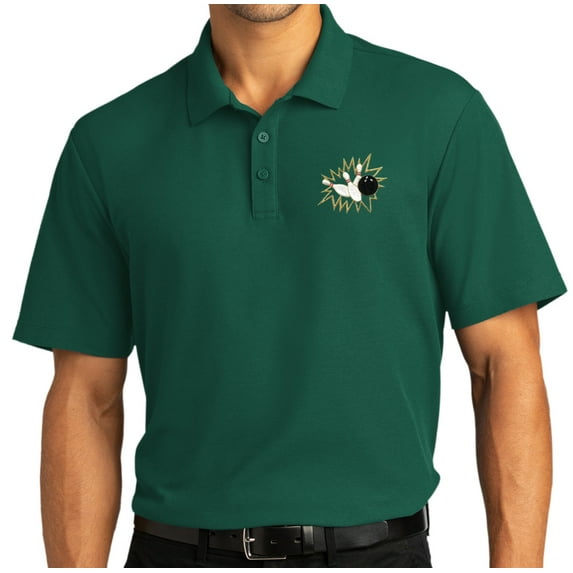 Mens Crashing Bowling Patch Short Sleeve Polo Shirt, Extra-Small Marine Green