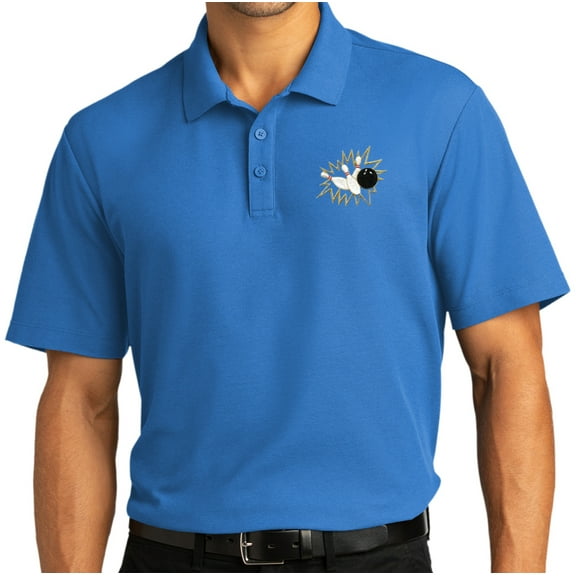 Mens Crashing Bowling Patch Short Sleeve Polo Shirt, Extra-Small Strong Blue