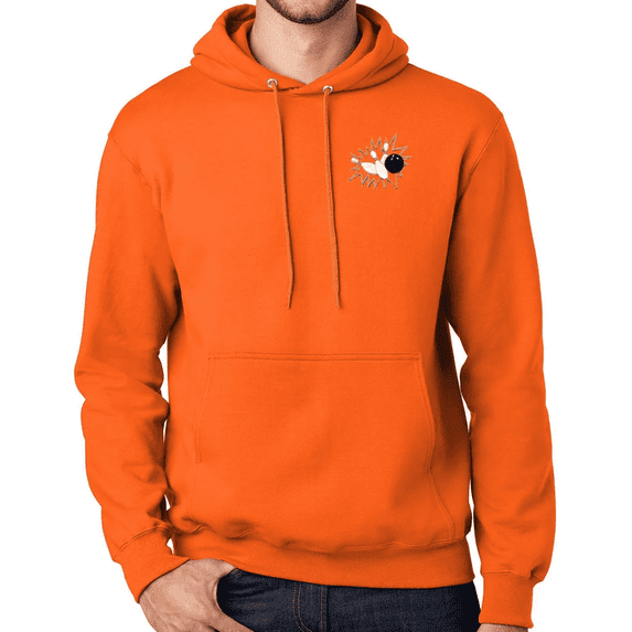 Mens Crashing Bowling Pins High Visibility Hoodie Sweatshirt, Large Safety Orange