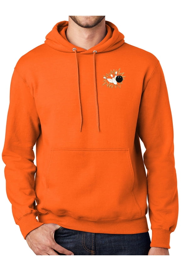 Mens Crashing Bowling Pins High Visibility Hoodie Sweatshirt, XL Safety Orange