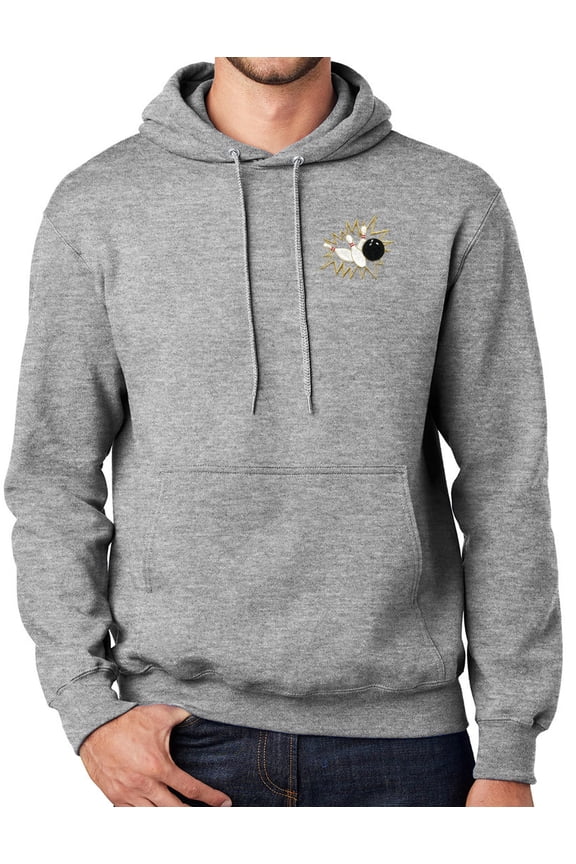 Mens Crashing Bowling Pins Hooded Hoodie Sweatshirt, Medium Athletic Heather Gray