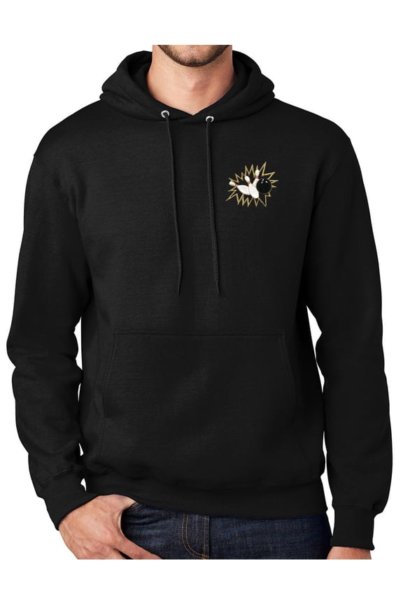 Mens Crashing Bowling Pins Hooded Hoodie Sweatshirt, Small Jet Black
