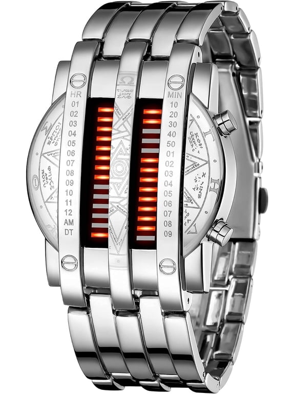 Mens Creative Binary Digital Watches Unique Matrix LED Watch Futuristic Cool Stainless Steel Wrist Watch