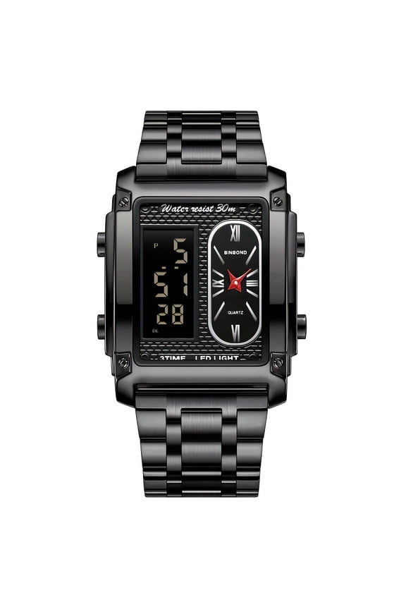 Mens Creative Steel Strap Watch - Dual Movement, Multiple Functions, Waterproof, Perfect for Students and Outdoor Enthusiasts - Stylish, Fashionable, and Durable Timepiece