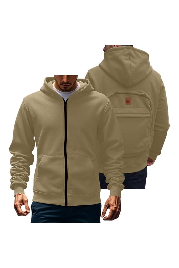 Mens Creative Travel Hoodie Backpack Zip Up Long Sleeve Oversized Pocket Sweatshirt Jacket for Outdoors