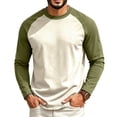 thumbnail image 1 of Mens Crew Neck Baseball Tees Long Sleeve Two Tone Raglan Lightweight Cotton Daily Commute Shirts Army Green S, 1 of 3