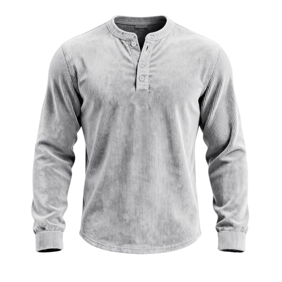 Mens Crew Neck Henley Shirts Corduroy Long Sleeve Shirts for Men Casual Pullover Tops