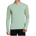 thumbnail image 1 of Mens Crew Neck Long Sleeve Shirt Fall Solid Color Tops for Men Slim Fit Lightweight Pullover Sun Protection Clothing (Green S), 1 of 6