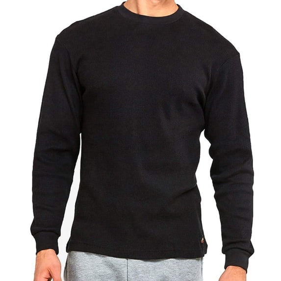 Mens Crew Neck Medium Weight Classic Cotton Thermal TopBlack, 3XLarge