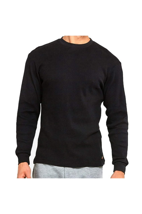 Mens Crew Neck Medium Weight Classic Cotton Thermal TopBlack, 3XLarge