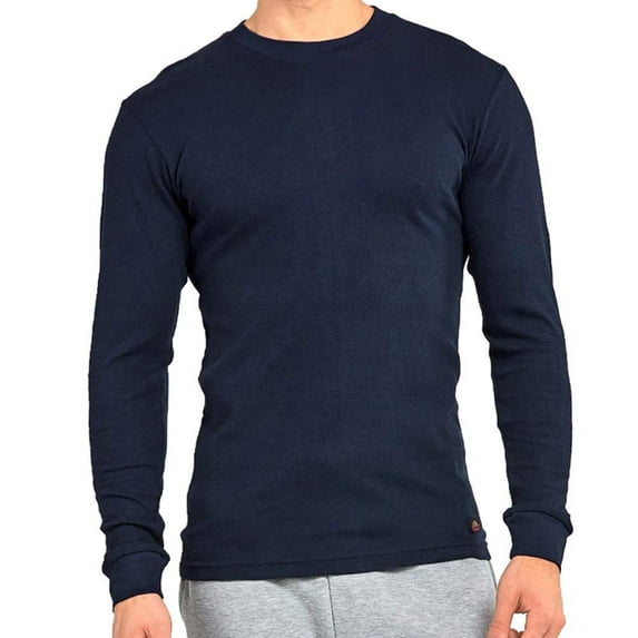 Mens Crew Neck Medium Weight Classic Cotton Thermal TopNavy, Large