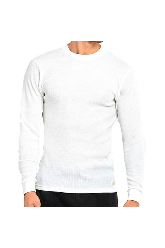 Mens Crew Neck Medium Weight Classic Cotton Thermal TopWhite, Medium