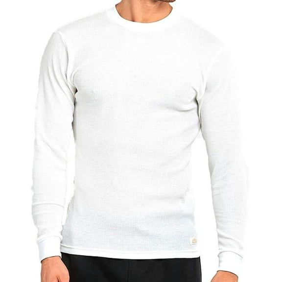 Mens Crew Neck Medium Weight Classic Cotton Thermal TopWhite, XLarge