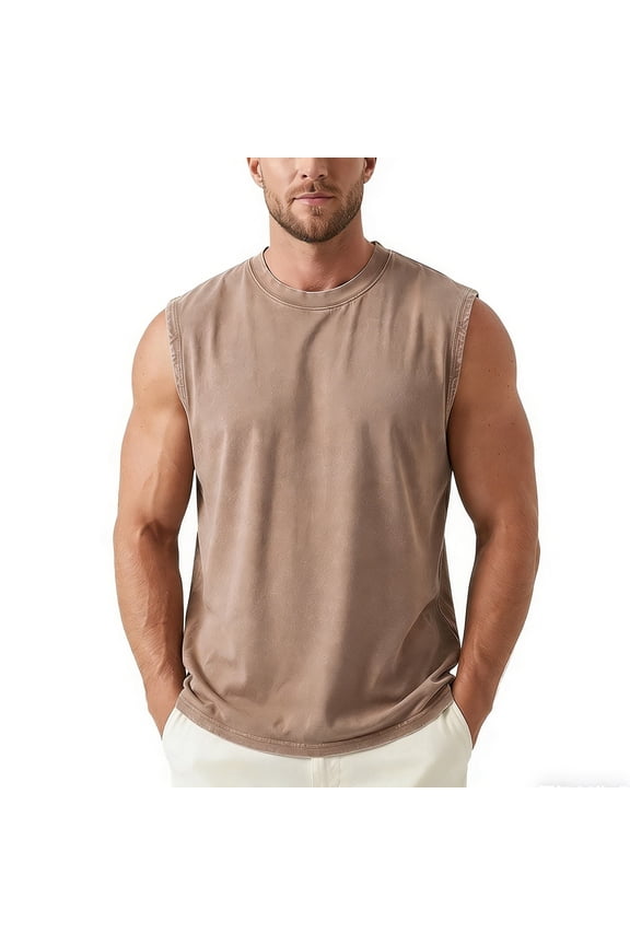 Mens Crew Neck Pullover Muscle Shirt Sleeveless Solid Color Athletic Sports Training Tee Fathers Gift