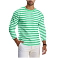 thumbnail image 1 of Mens Crew Neck Pullover Tops Long Sleeve Stripes T Shirts Spring Fall Casual Loose Versatile Basic Tees (L, Mint Green), 1 of 6