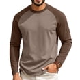 thumbnail image 1 of Mens Crew Neck Raglan Long Sleeve T Shirts Two Tone Color Block Regular Fit Lightweight Daily Commute Shirts Light Brown 4XL, 1 of 4