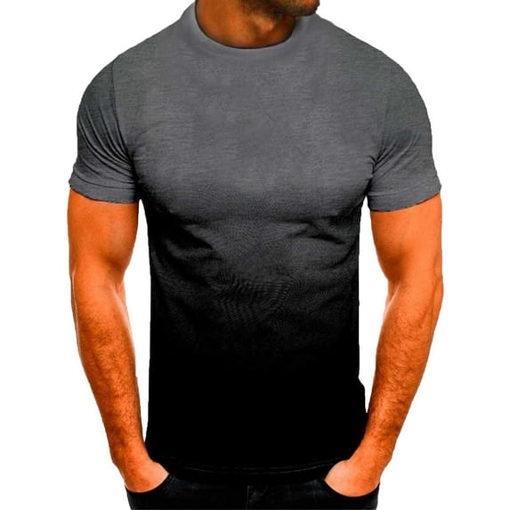 Mens Crew Neck Shirts Summer Tops Gradient Color Short/Long Sleeve Pull-On Shirt Lightweight Breathable Fashion Slim Fit Tees Undershirts