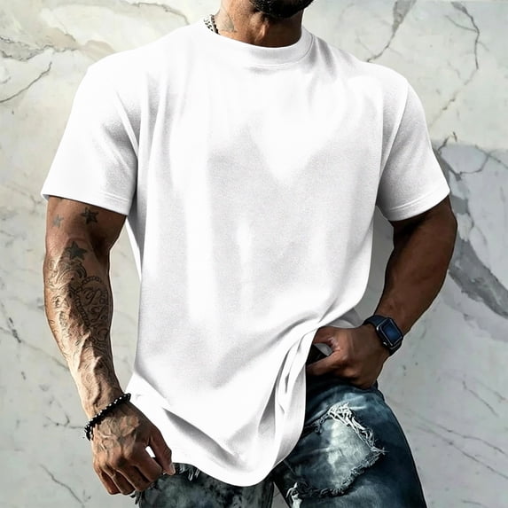 Mens Crew Neck Short Sleeve T Shirt Solid Color Loose Fit Casual Basic Summer Pullover Tee Top L