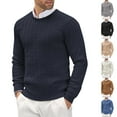 thumbnail image 1 of Mens Crew Neck Sweater Polyester Cable Knit Pullover Top Long Sleeve Cable Knit Texture Casual Business Fall Winter Knitwear Royal Blue 3XL, 1 of 3