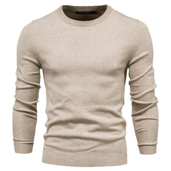 Mens Crew Neck Sweatshirt Knitted Sweater Lightweight Long Sleeve Pullover Athletic Lounge Top Pullover Sweatshirts Fall Sweaters Casual Slim Regular Fit, Khaki (Large)