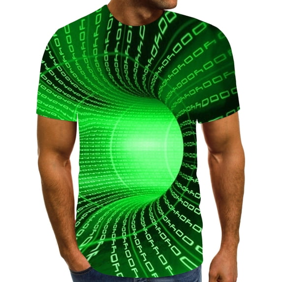 Mens Crew Neck T-Shirtrs 3D Digital Tunnel Print Pull-On Tops Short Sleeve Lightweight Breathable Elastic Relaxed Tees