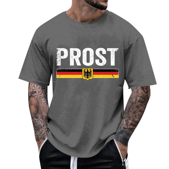 Mens Crew Neck T Shirts Letter Print Lightweight Loose Sleeved Crew Neck T Shirt Top Casual Loose Spring Summer Fall Basic Work Tee Vacation Clothes Light Gray L