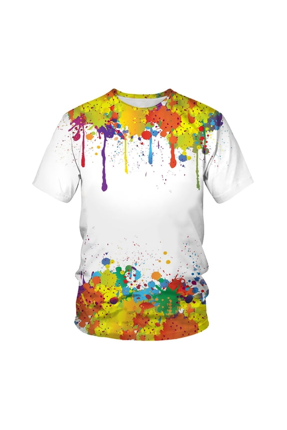 Mens Crew Neck T-Shirts Paint Splatter Effect Print Short Sleeve Tops Funny Lightweight Relaxed Fitted Tee Shirts for City Walk