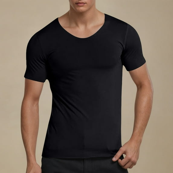 Mens Crew Neck T Shirts Slim Fit Solid Color Crew Neck Short Sleeve Athletic Shirts Comfy Spring Summer Fall Basic Blouses Vacation Clothes Black XXXL
