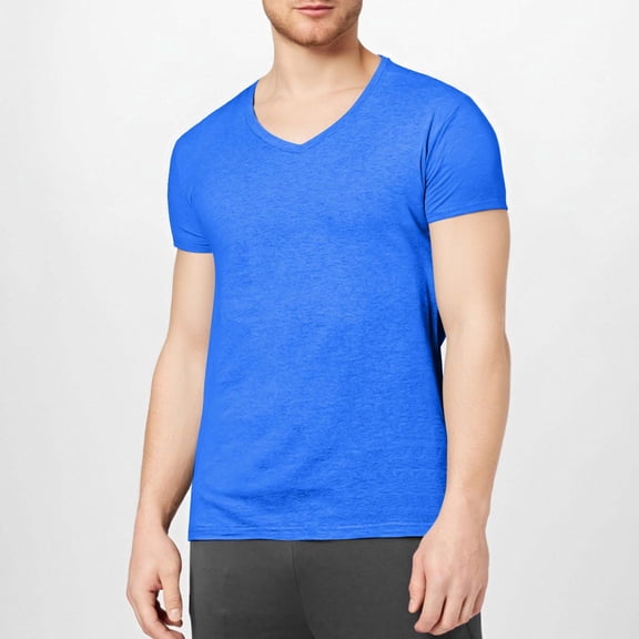 Mens Crew Neck T Shirts Slim Fit Solid Color V Neck Short Sleeve Running Shirts Lightweight Spring Summer Fall Basic Work Tee Vacation Clothes Blue L/..