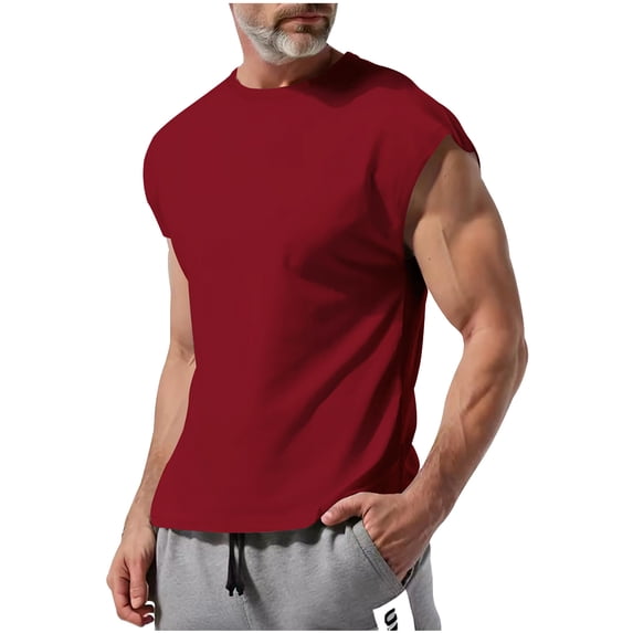 Mens Crew Neck Tank Tops Cotton Sleeveless Big and Tall Muscle Cut off Shirts Gym Workout Tee Size 3XL Red