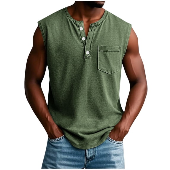 Mens Crew Neck Workout Tank Tops Casual Basic Sleeveless T-Shirts Summer Outdoor Training Muscle Tops with Pocket