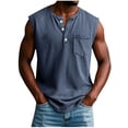 thumbnail image 1 of Mens Crew Neck Workout Tank Tops Casual Basic Sleeveless T-Shirts Summer Outdoor Training Muscle Tops with Pocket, 1 of 6