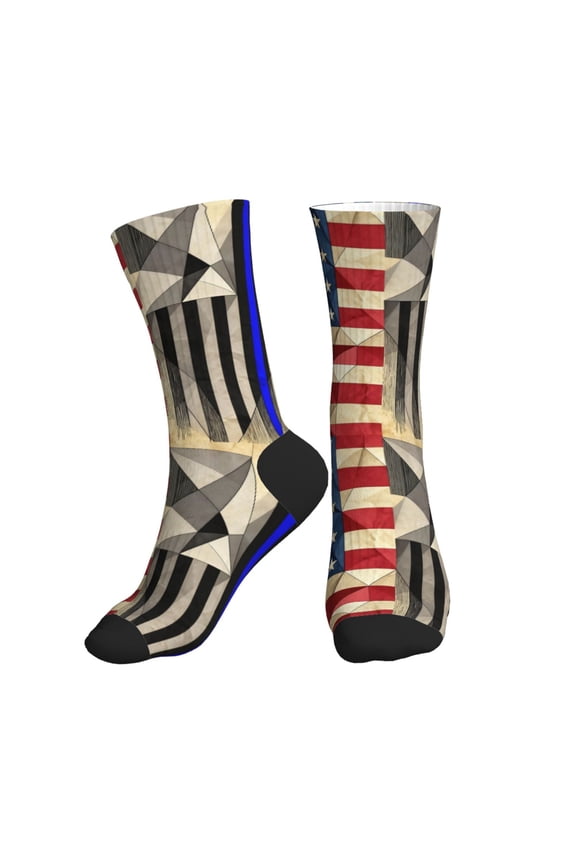Mens Crew Socks Womens America Thin Blue Line Flag Workout Training Athletic Socks