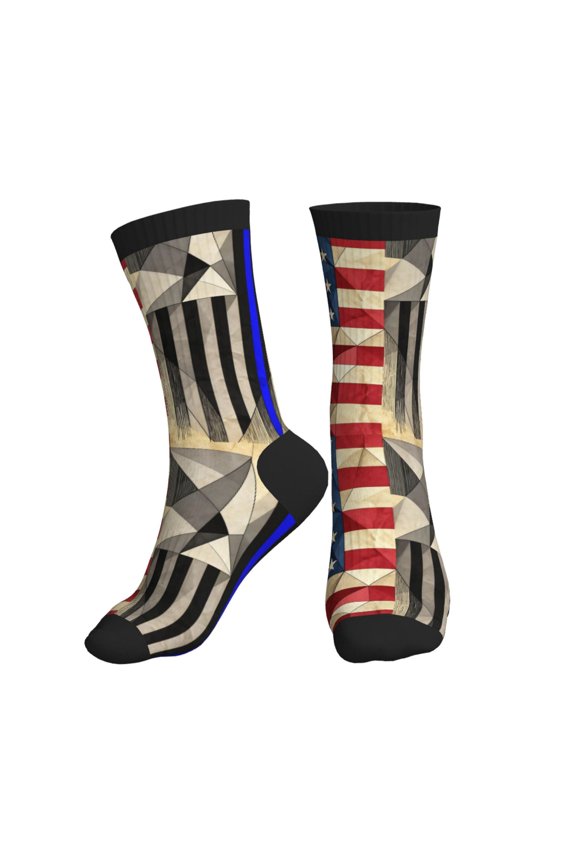 Mens Crew Socks Womens America Thin Blue Line Flag Workout Training Athletic Socks
