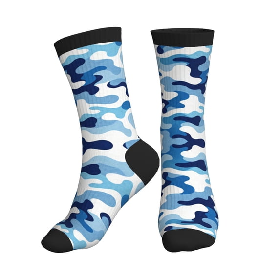 Mens Crew Socks Womens Blue Camouflage Workout Training Athletic Socks