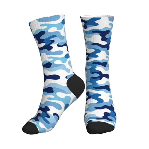 Mens Crew Socks Womens Blue Camouflage Workout Training Athletic Socks