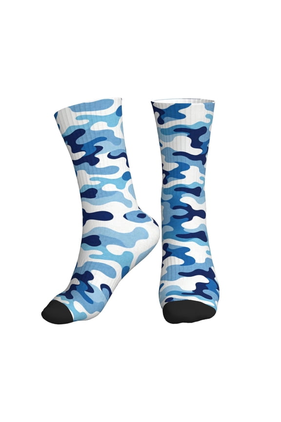 Mens Crew Socks Womens Blue Camouflage Workout Training Athletic Socks