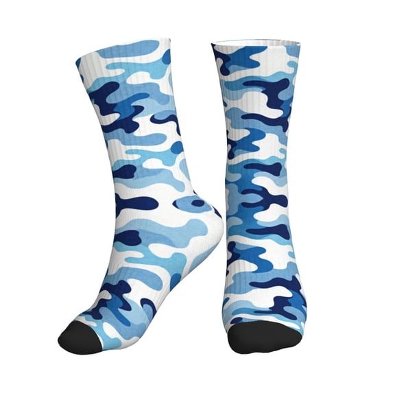 Mens Crew Socks Womens Blue Camouflage Workout Training Athletic Socks