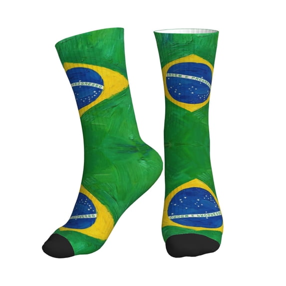 Mens Crew Socks Womens Brazil Flag Workout Training Athletic Socks