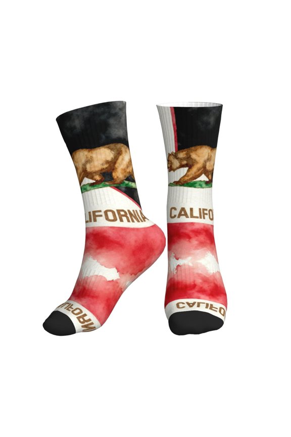 Mens Crew Socks Womens California Outline And Flag Workout Training Athletic Socks