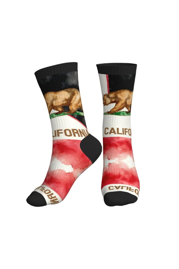 Mens Crew Socks Womens California Outline And Flag Workout Training Athletic Socks