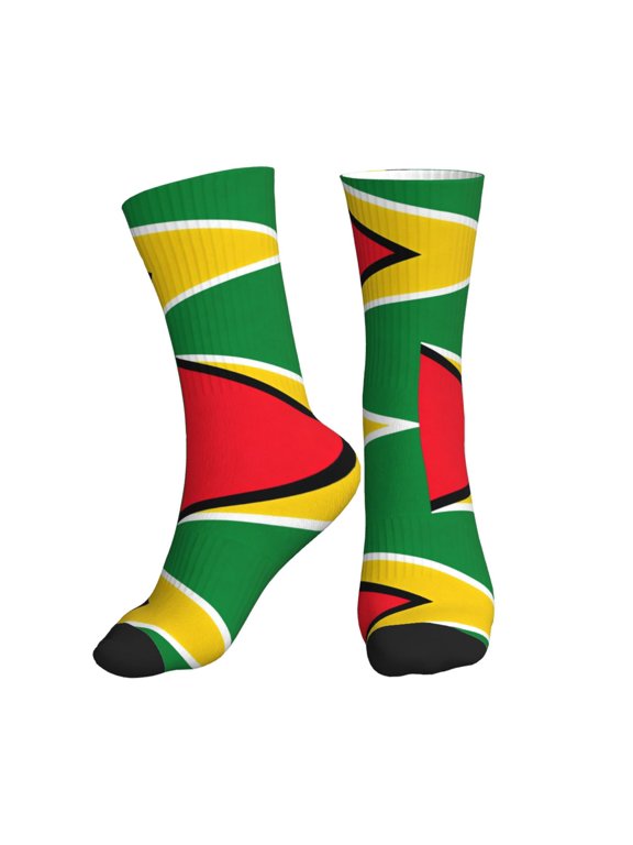 Mens Crew Socks Womens Guyana Flag Workout Training Athletic Socks