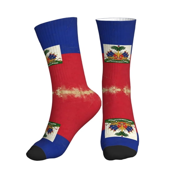 Mens Crew Socks Womens Haitian Flag Pattern Workout Training Athletic Socks